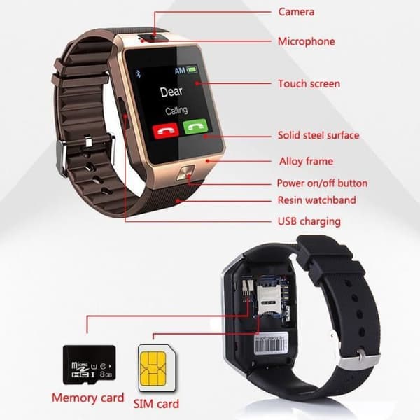 Smart Watch, 2020 Bluetooth Smart Watch Herr Intelligent Digital Sport Smartwatch DZ09 Stegräknare för - Typ svart