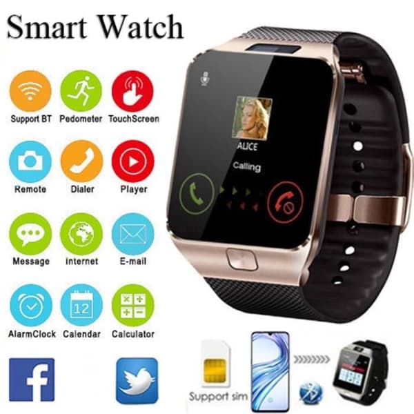 Smart Watch, 2020 Bluetooth Smart Watch Herr Intelligent Digital Sport Smartwatch DZ09 Stegräknare för - Typ svart