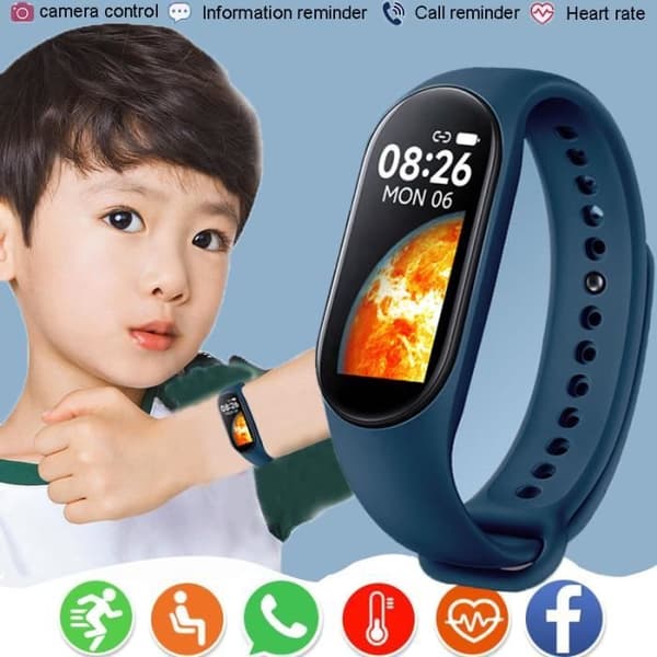Svart M7 Sports Smart Watch för barn, IP67 Vattentät Smart Watch för pojkar och flickor, f