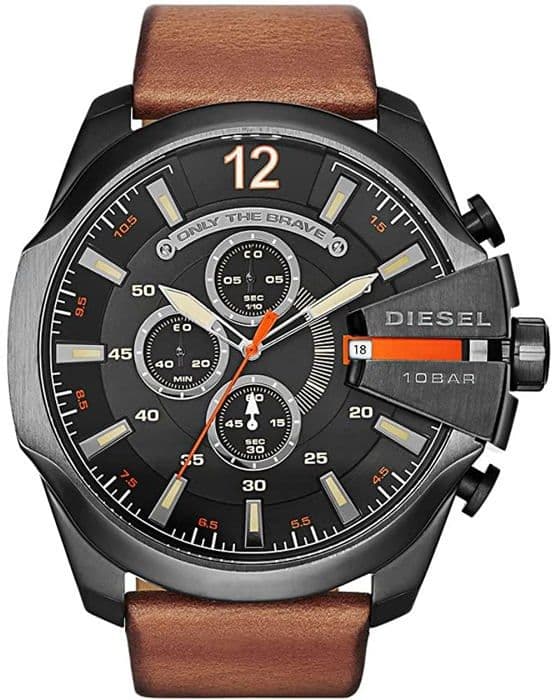Klocka - Diesel - Mega Chief DZ4343 - Läderarmband - Brun färg - Man