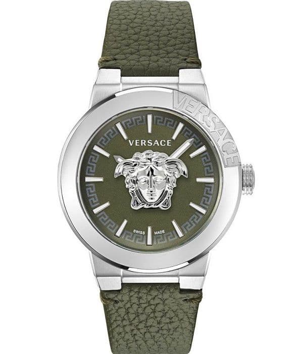 Versace Watch - Herr - VE7E00123 - Grönt läder - 43mm - Silver - Kvarts - Analog - 5 Atm