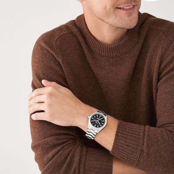 Fossil herrklocka FS5976 - Silver Rostfritt stål - 46mm - Svart - Stålarmband - Vattentålig till 10 bar