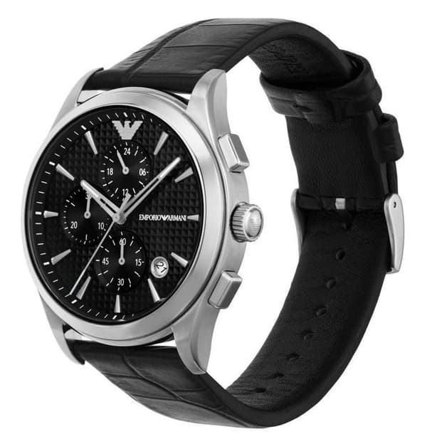 Klocka - ARMANI - Paolo - Svart läder - 42 mm - Vattentät 5 ATM