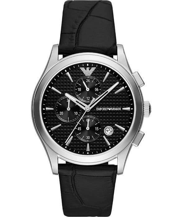 Klocka - ARMANI - Paolo - Svart läder - 42 mm - Vattentät 5 ATM