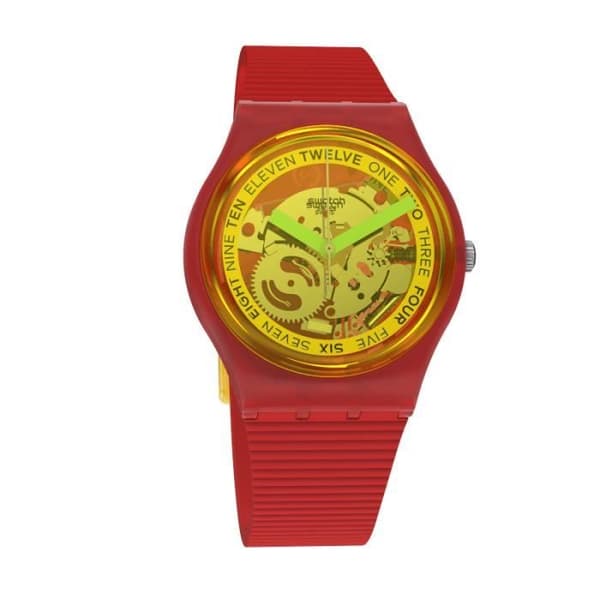 Swatch RETRO-ROSSO 34mm Originals Gent Watch - Quartz Movement - Yellow Resin Armband