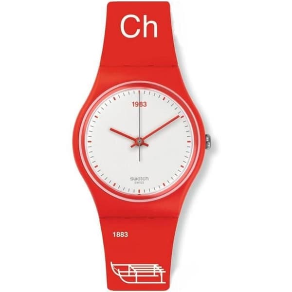 SWATCH SCHWIIZITUDE UNISEX 34MM SILIKONREM RÖD QUARTZ WATCH GR168
