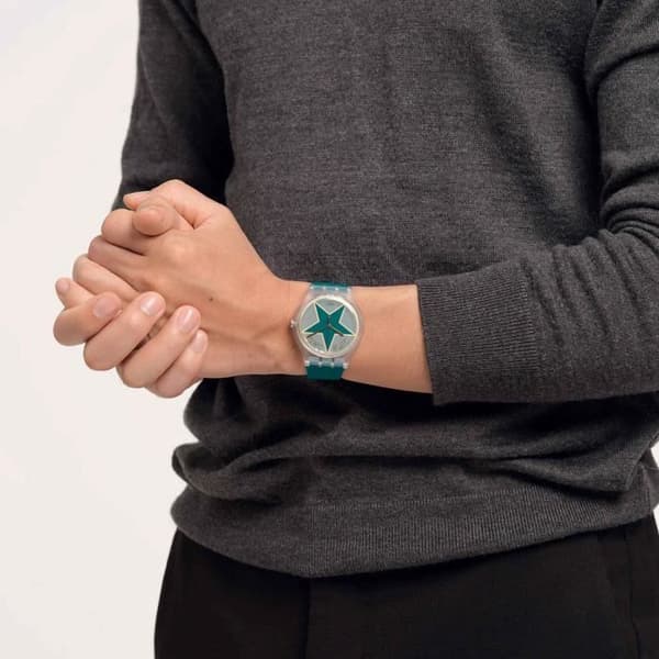 Klocka - SWATCH - STAR DAD Originals New Gent - 41mm - Kvarts - Grågrön silikon