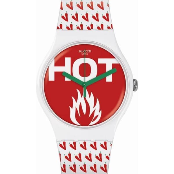 Klocka - SWATCH - AU FEU SUOW146 - Swiss Quartz - Unisex - Vit/Röd