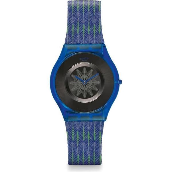 Damklocka - Swatch - Breezy Feather SFS102 - Läder- och textilarmband - Blå färg - Quartz