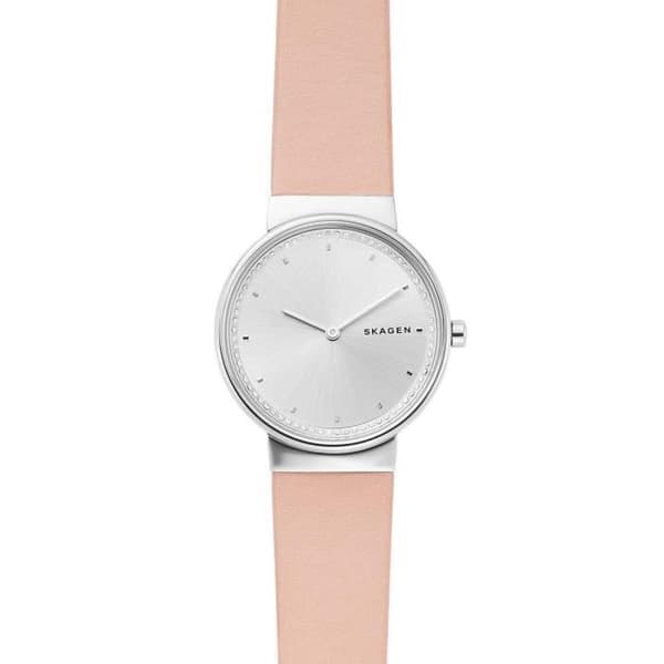 SKAGEN Damklocka - Rosa läder - Vattentät 3 Atm - Kvarts - Mineralglas