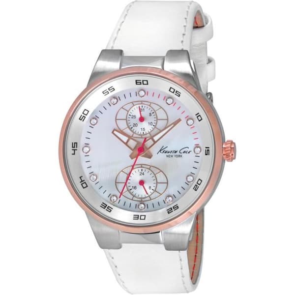 Damklocka - KENNETH COLE - DRESS SPORT IKC2862 - Kvarts - Analog - Vitt läder