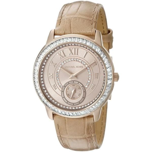 MICHAEL KORS DAM 40MM BEIGE LÄDERREM QUARTZ ROSA URURUR MK2448
