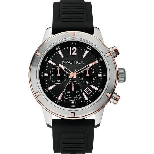 Klocka - Nautica - A17654G - Kvarts - Svart Urskiva - Silikonarmband 46mm