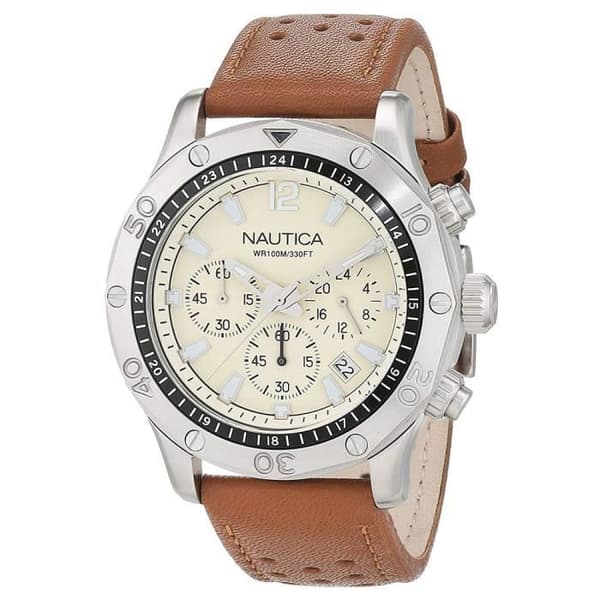 Klocka - Nautica - NAD16545G - Kvarts - Crème Urskiva - Brunt Läderarmband