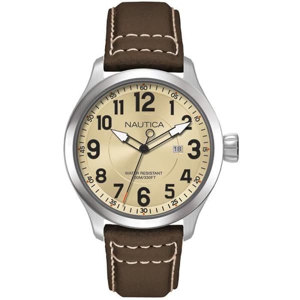 Klocka - Nautica - NCC-01 NAI10006G - Kvarts - Analog - Läder Beige Brun Silver