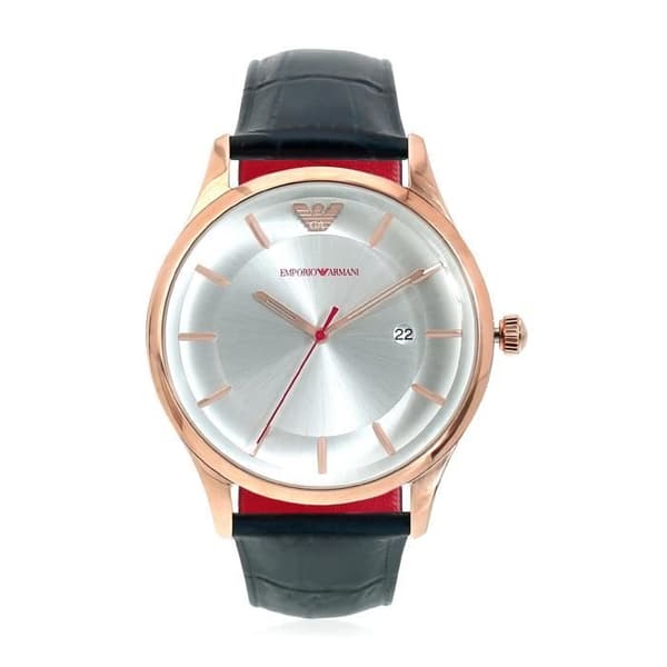 Herrklocka - EMPORIO ARMANI - AR11131 - Kvarts - Rostfritt stål - Blått läder