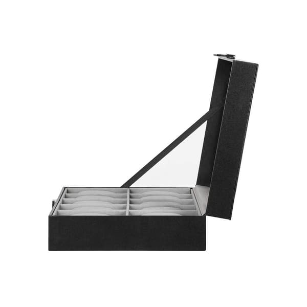 Rootz Urkasse - Urkasse til 10 ure - Uropbevaringsboks - Luksusurorganisator - Rejseurkasse - Urkasse med flere slidser - MDF-plader - Sort - 25 x 7,5