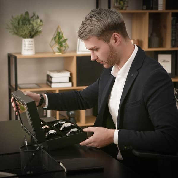Rootz Watch Box - Tyylikäs kellolaatikko 12 kellolle - Kellon säilytysrasia - Ylellinen kellokotelo - Matkakellokotelo - Monipaikkainen kellolaatikko