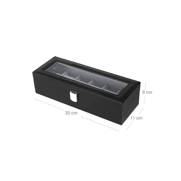 Rootz Watch Box - Med lock och lås av glas - Klockorganisator med glastop - Vitrine för 6 klockor - MDF - Sammet - PU - Glas - Svart-grå - 30 x 11,2 x