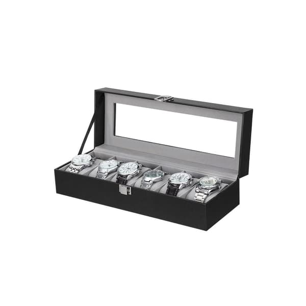 Rootz Watch Box - Med lock och lås av glas - Klockorganisator med glastop - Vitrine för 6 klockor - MDF - Sammet - PU - Glas - Svart-grå - 30 x 11,2 x