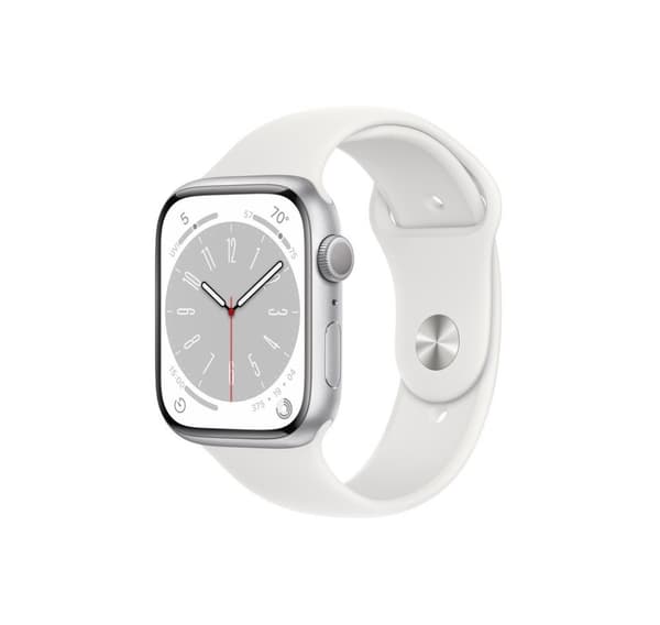 Apple Watch 8 GPS 45 mm sportband, silver/vit (MP6N3EL/A)