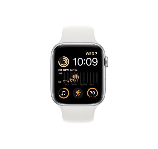 Apple Watch SE 2 GPS + Cellular 44 mm sportband, silver/vit (MNQ23EL/A)