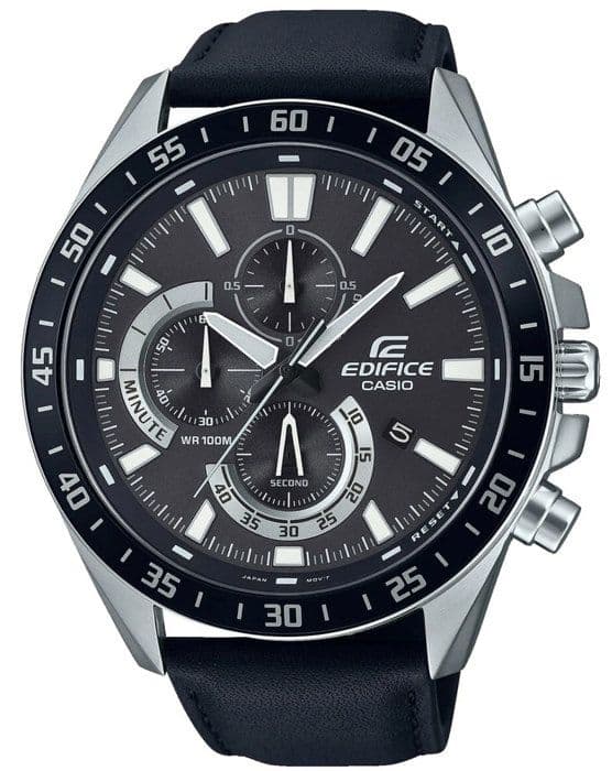 CASIO - Klocka i äkta läder - EDIFICE - Svart