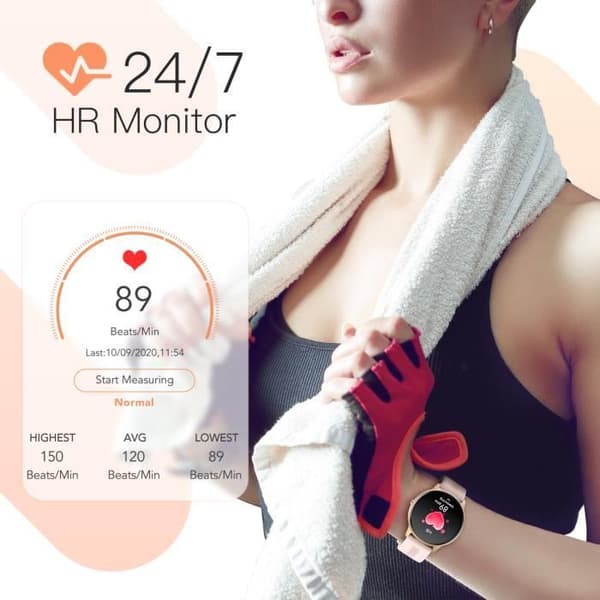 AGPTEK Smart Watch för kvinnor Bluetooth 5.0 med pulsstegräknare Sleep Music IP68 Vattentät för iOS/Android-Rose Gold