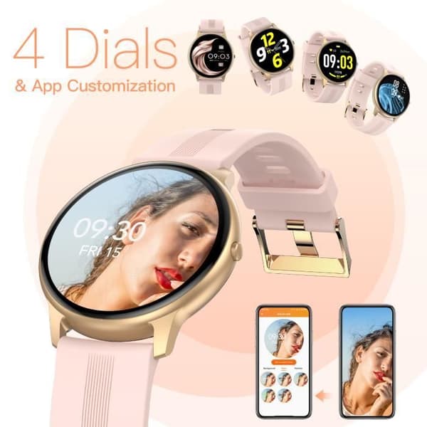 AGPTEK Smart Watch för kvinnor Bluetooth 5.0 med pulsstegräknare Sleep Music IP68 Vattentät för iOS/Android-Rose Gold