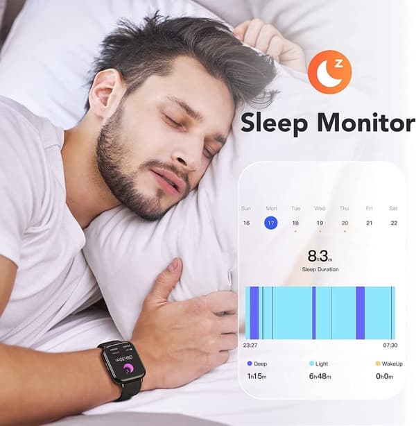 AGPTEK 1,69 tums ansluten klocka för män, Bluetooth 5.0 Sport Smartwatch med puls, stegräknare, oximeter, sömn