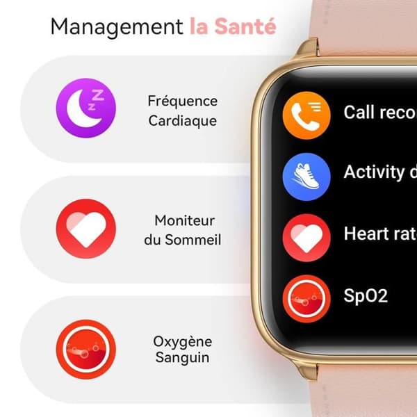 Damklocka med Bluetooth Call Connected, 1,7'' Smart Smartwatch med Oximeter, Stegräknare, IP68 Vattentät för Android iOS - Rosa