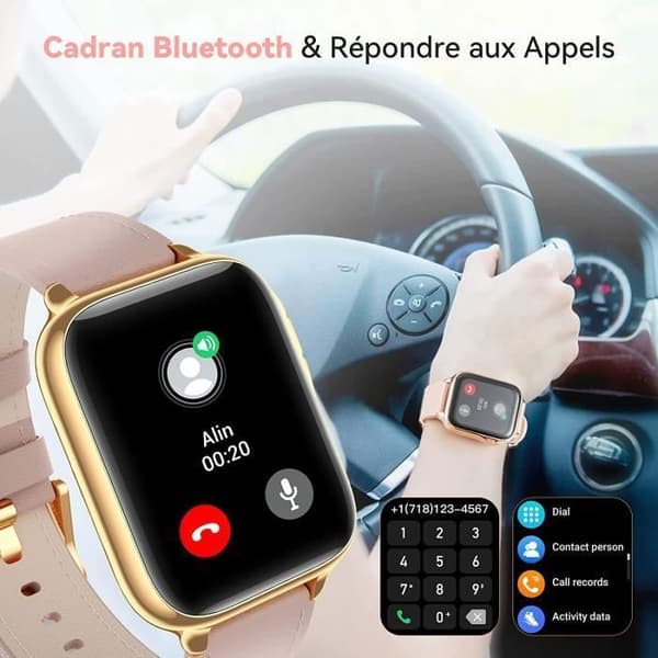 Damklocka med Bluetooth Call Connected, 1,7'' Smart Smartwatch med Oximeter, Stegräknare, IP68 Vattentät för Android iOS - Rosa