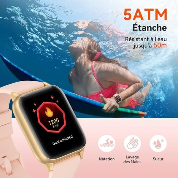 Damklocka, 1,69" Smartwatch Sport Vattentät 5ATM 100 sportlägen Pulssömn, kompatibel med Android iOS