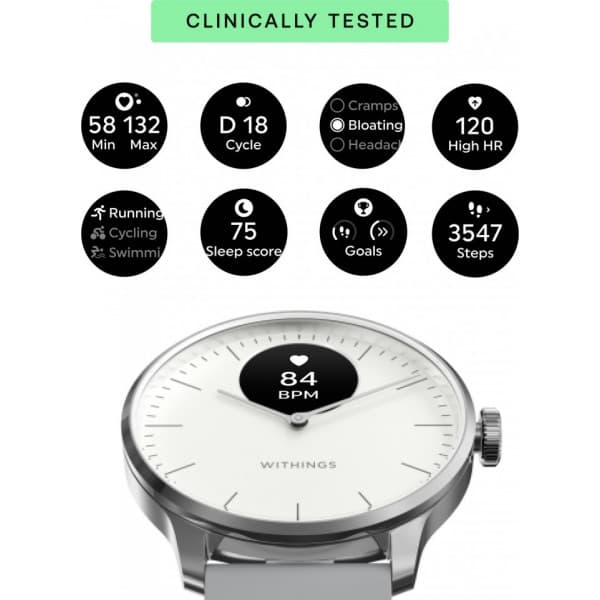 Withings Scanwatch Light -älykello, 37 mm, valkoinen / harmaa