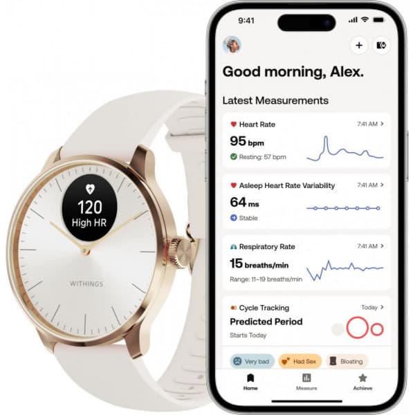 Withings Scanwatch Light -smartklocka, 37 mm, vit / roséguld