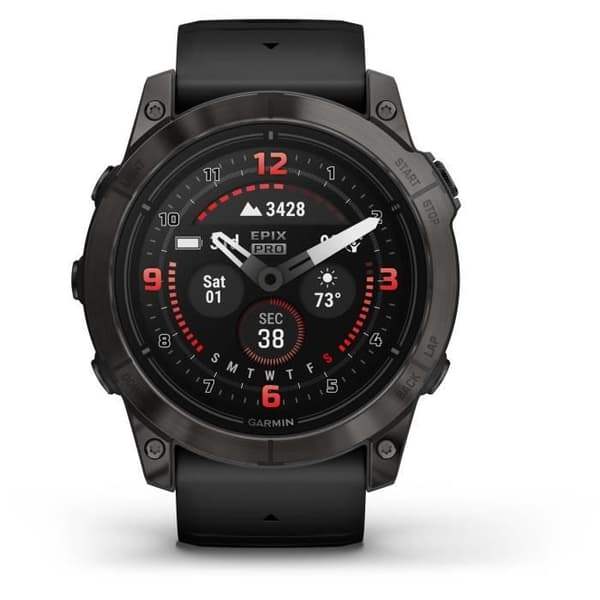 GARMIN - Epix Pro (Gen2) - Högpresterande smartklocka - 51 mm - Stål, Grå med svart rem