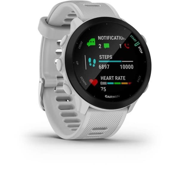 Sportansluten klocka - GARMIN - Forerunner 55 - Whitestone (Vit) Svart, Vit