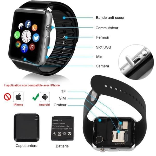 Connected Watch - Artizlee® Connected Armband, Bluetooth Watch Support Kartkamera Sömnkalorier för barn/vuxna