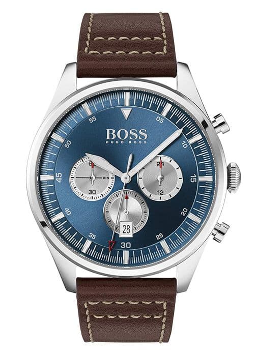 Klocka - Hugo Boss - 1513709 - 44mm - Brunt läder - Blå Urtavla - Kvarts