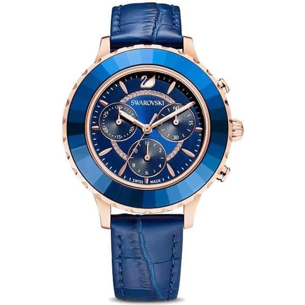 Klocka - Swarovski - Octea Lux Chrono - Läder - Blå - Dam