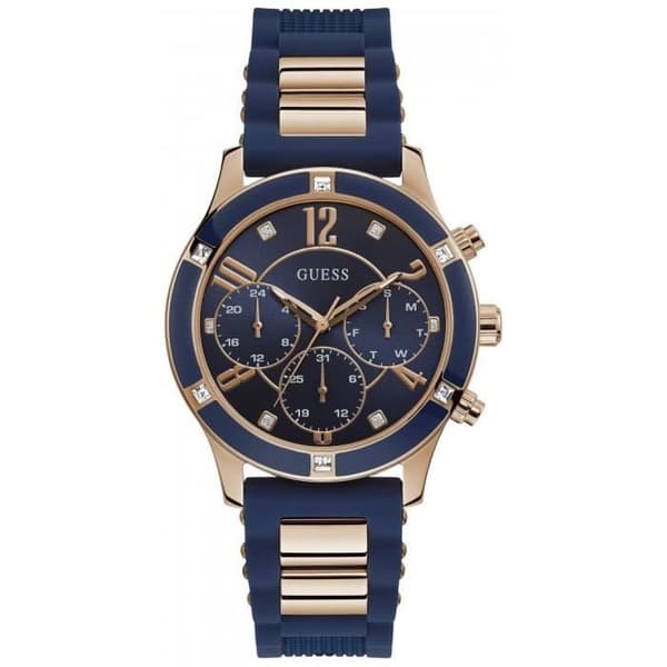 Klocka - Guess - W1234L4 - Stål 40mm - 3ATM motstånd - Silikonblått/roséguld