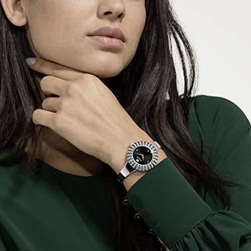 Klocka - SWAROVSKI - Kristall Ros - Svart - Armband i metall - Rostfritt stål
