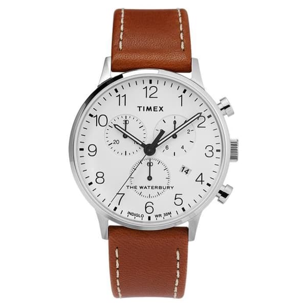 Timex herrklocka "Waterbury Classic Men's Chrono" SST-fodral 40 mm i stål vit urtavla - TW2T28000