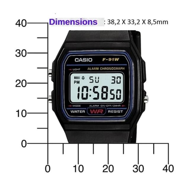 Original Casio Class Digital Watch with Resin Strap in Black -Water Splush F91