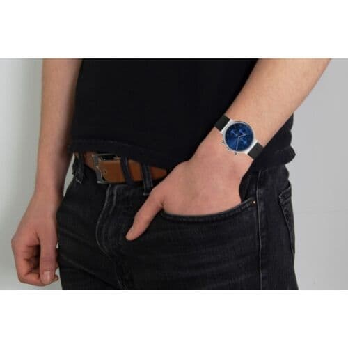 Skagen SKW6417 Men’s Chronograph Multifunction Black Leather Blue Dial Watch