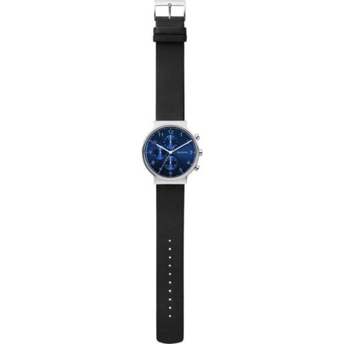 Skagen SKW6417 Men’s Chronograph Multifunction Black Leather Blue Dial Watch