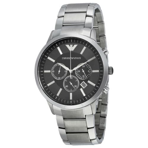 NEW GENUINE EMPORIO ARMANI STAINLESS STEEL MENS WATCH AR2460 BLACK DIAL & SILVER