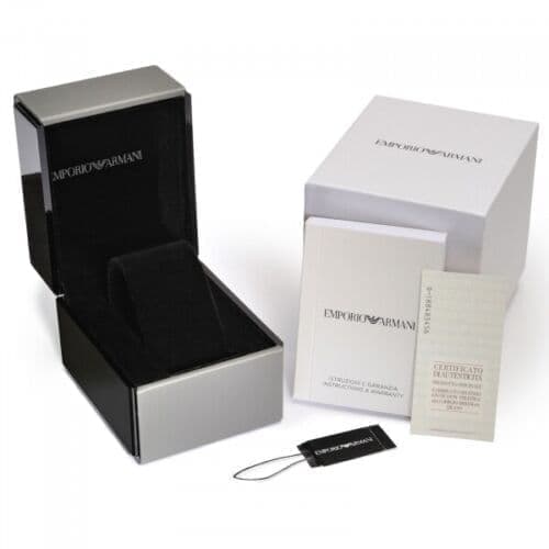 NEW GENUINE EMPORIO ARMANI STAINLESS STEEL MENS WATCH AR2460 BLACK DIAL & SILVER