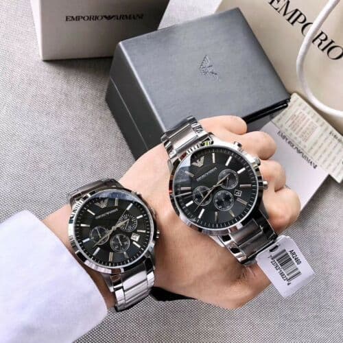 NEW GENUINE EMPORIO ARMANI STAINLESS STEEL MENS WATCH AR2460 BLACK DIAL & SILVER