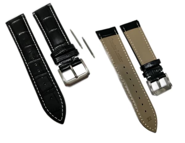 Äkta Läder Vattentätt Klockarmband i 22mm m 2 sprintar . Svart